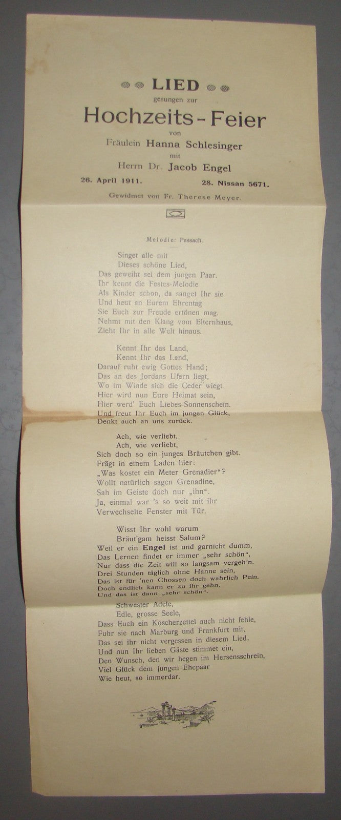 Germany letter Jewish judaica antique 1911   jews song wedding Judische J. Engel