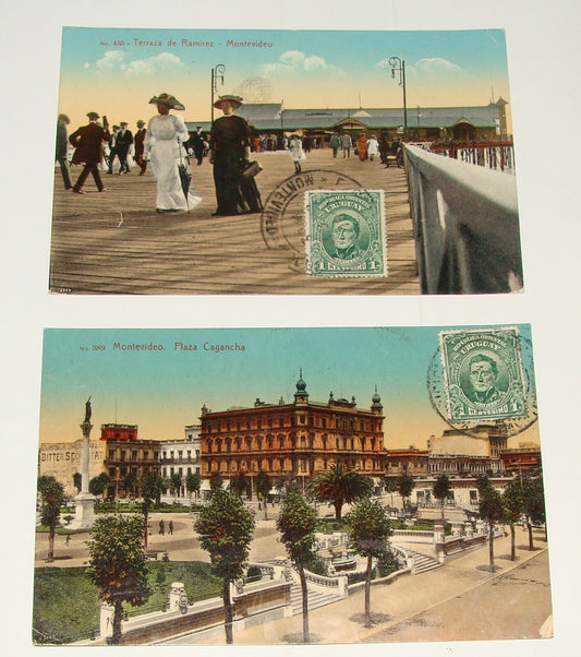 1910s Uruguay Montevideo Postcard Lot x2 Plaza Cagancha, Terraza De Ramirez
