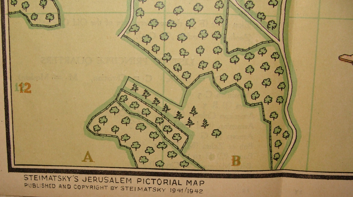 RARE 1941 Steimatzky’s Pictorial Map Jerusalem Palestine Israel Monson Litho