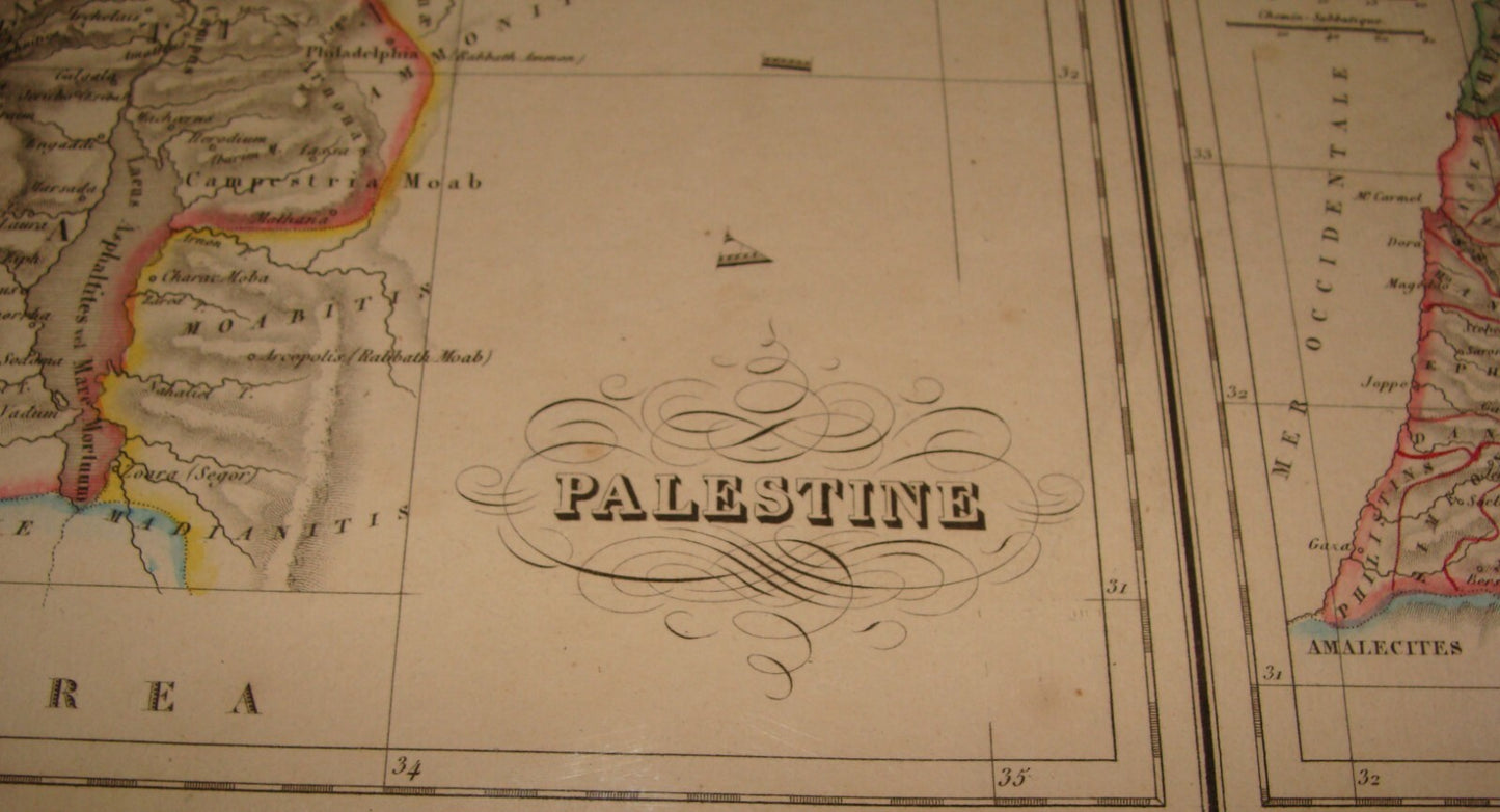 Map Palestine ANTIQUE c. 1837 Malte Brun Israel Biblical Tribes Bible Engraved