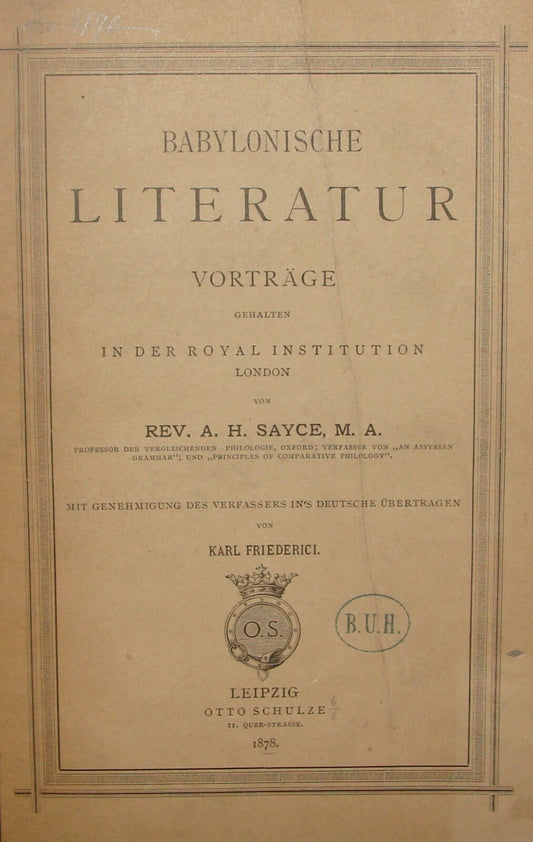 Germany Antique 1878 German   Babylon Literature Book History Sayce