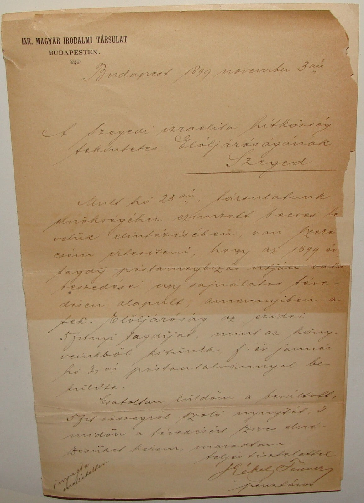 Letter Jewish Judaica Antique 1899 Hungary Budapest Szeged Jerusalem Handwritten