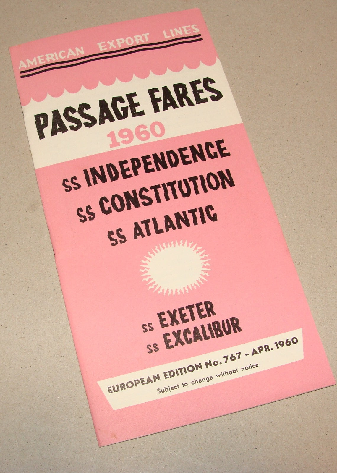American Export Lines 1960 Passage Fares Pamphlet Brochure Ship Navigation
