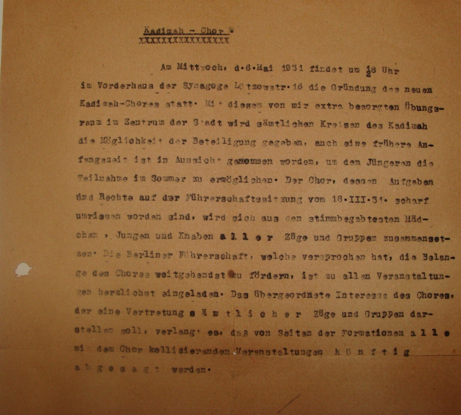 Germany Letter Jewish Judaica German 1931 KADIMAH Zionist Youth Synagogue Berlin