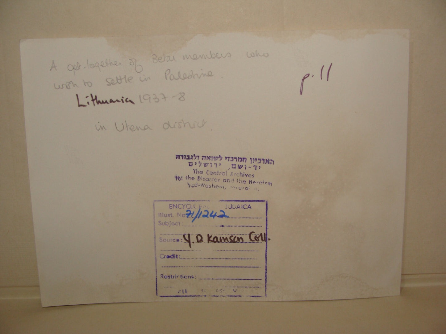 Photo Print, 1937 Lithuania Youth Movement Zionist Jews Jewish Judaica