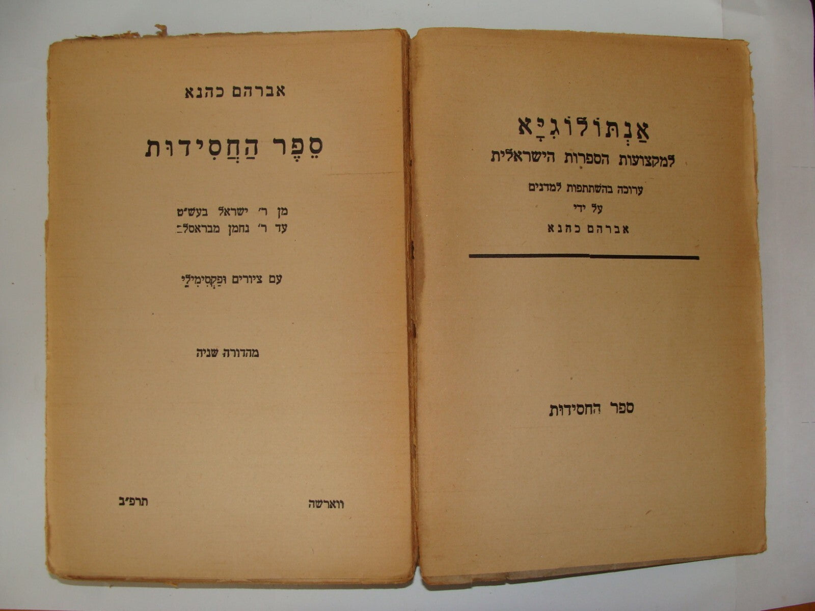 Book Jewish Judaica 1922 Poland Warsaw Chassidic אברהם כהנא ספר החסידות Hebrew