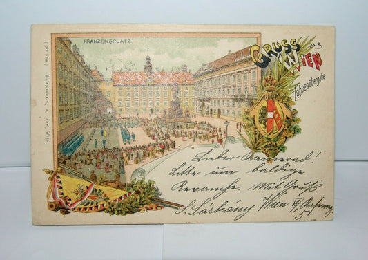 Antique postcard stamps franzensplatz Wien vienna Austria
