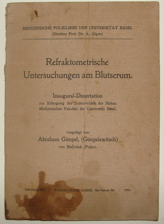 1933 German Medical Blood Serum Analysis Research GIMPEL Bialystok Jewish
