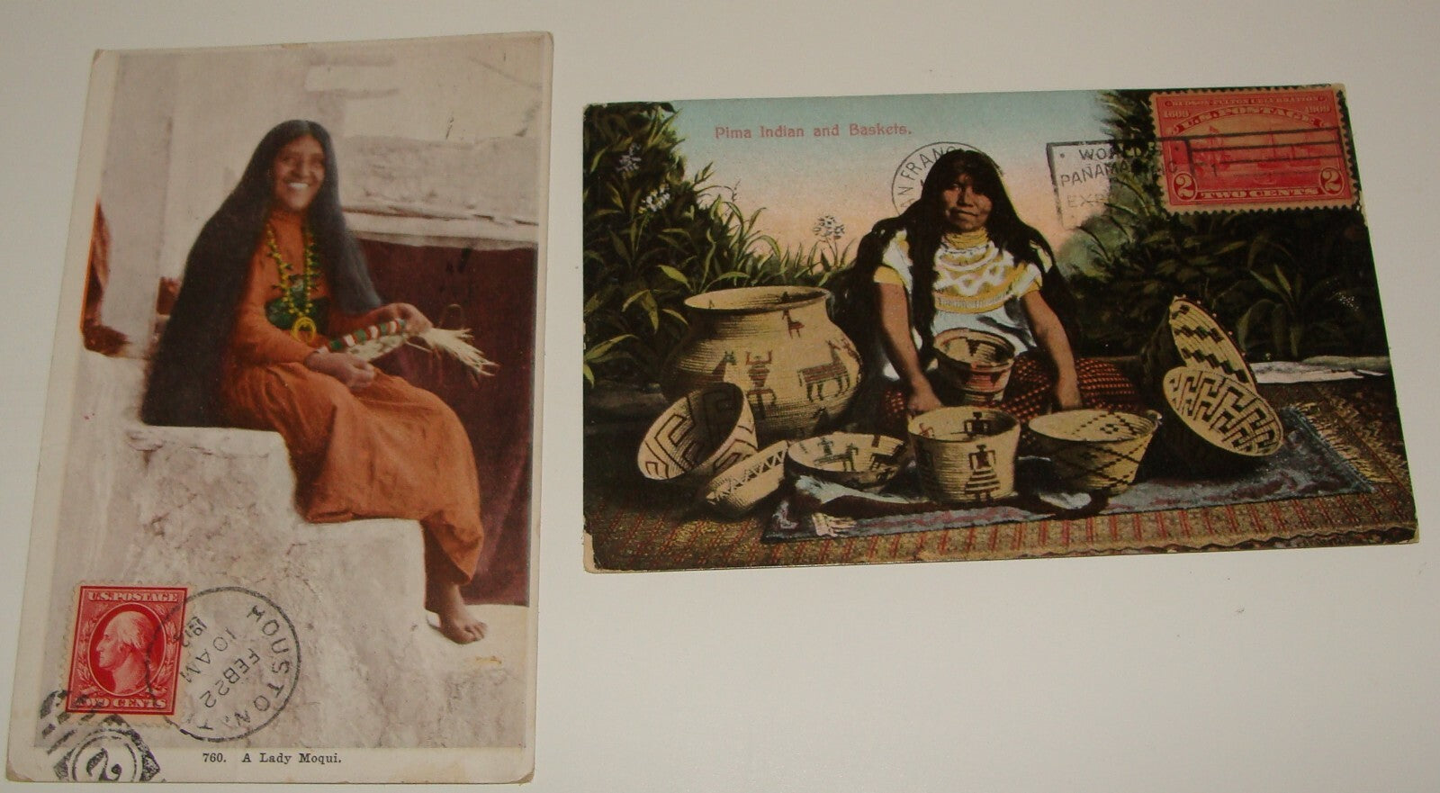 1911 North American Indian Pima Moqui Native Postcard x2