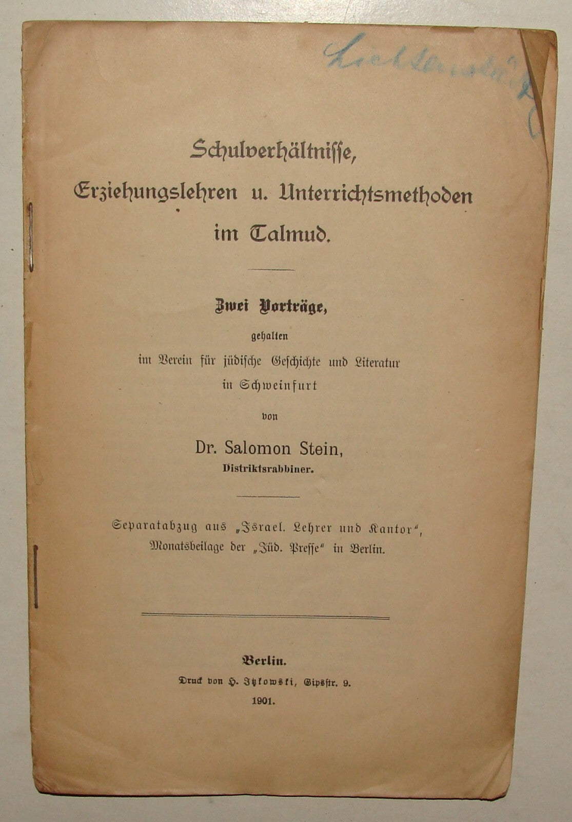 Germany Book Jewish Judaica German Bible Biblical Hebrew TALMUD Dr. Stein 1901