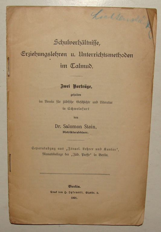 Germany Book Jewish Judaica German Bible Biblical Hebrew TALMUD Dr. Stein 1901