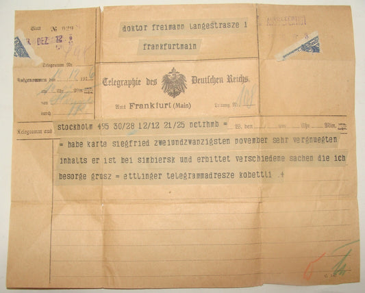 Germany Letter Jewish Judaica Antique 1916 German   Frankfurt Stockholm Telegram