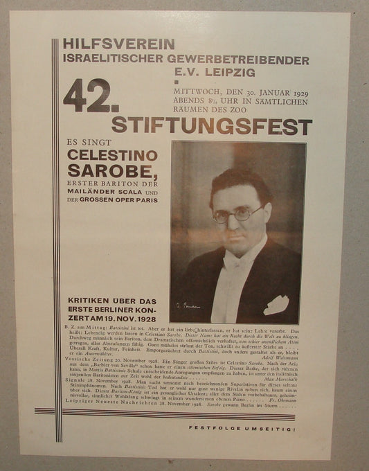 Germany Ad Jewish 1929 German Leipzig CELESTINO SAROBE Concert Opera Music