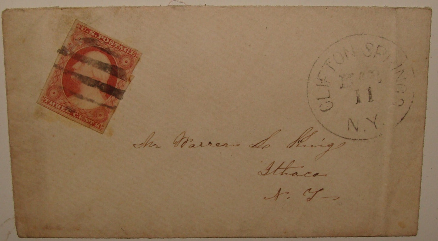 Antique 1860s United States Three Cents Stamp Cover Clifton Springs New York