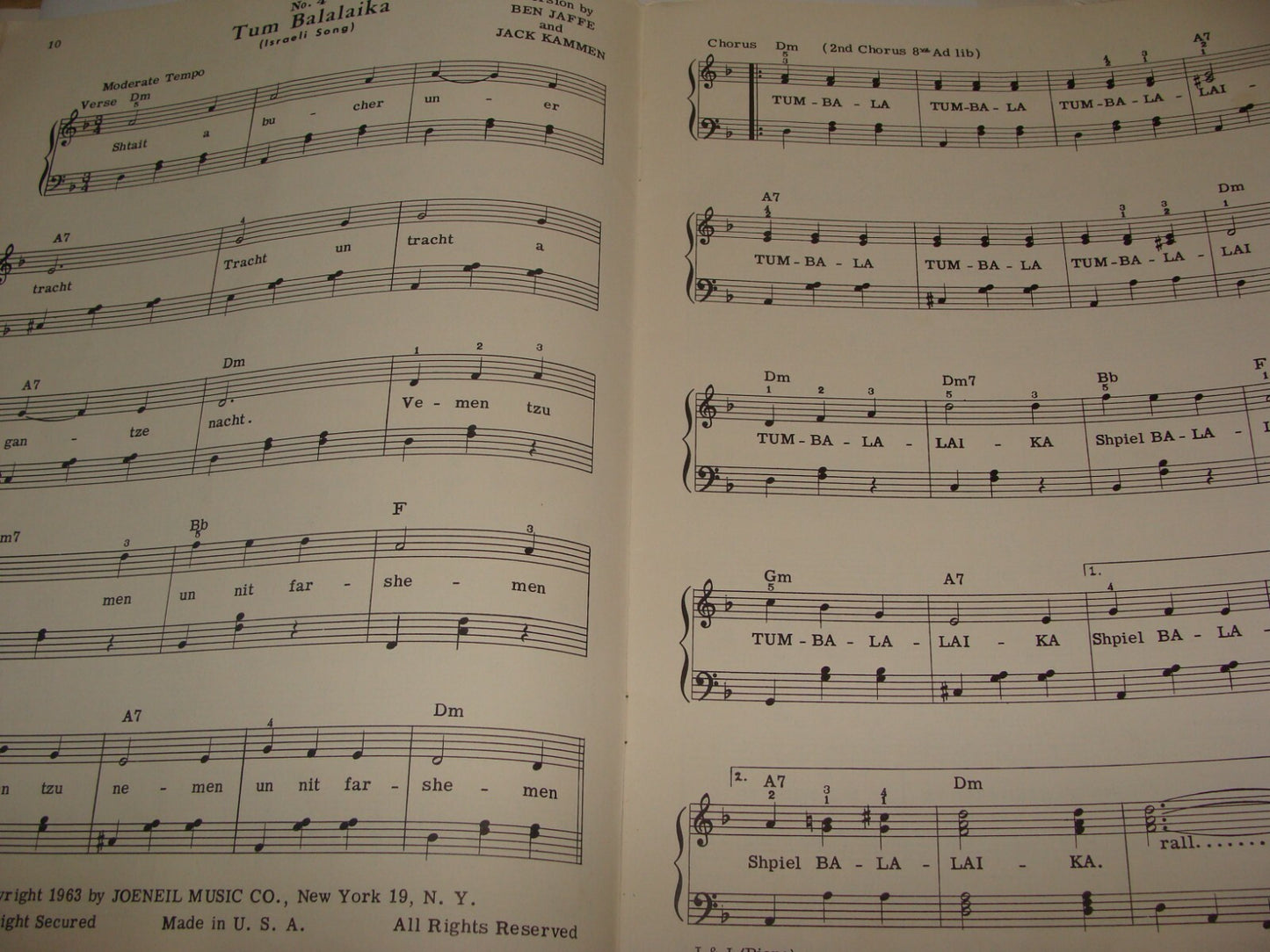 Judaica 1963 Israeli and Jewish Song Hits Piano Sheet Music Songs United States