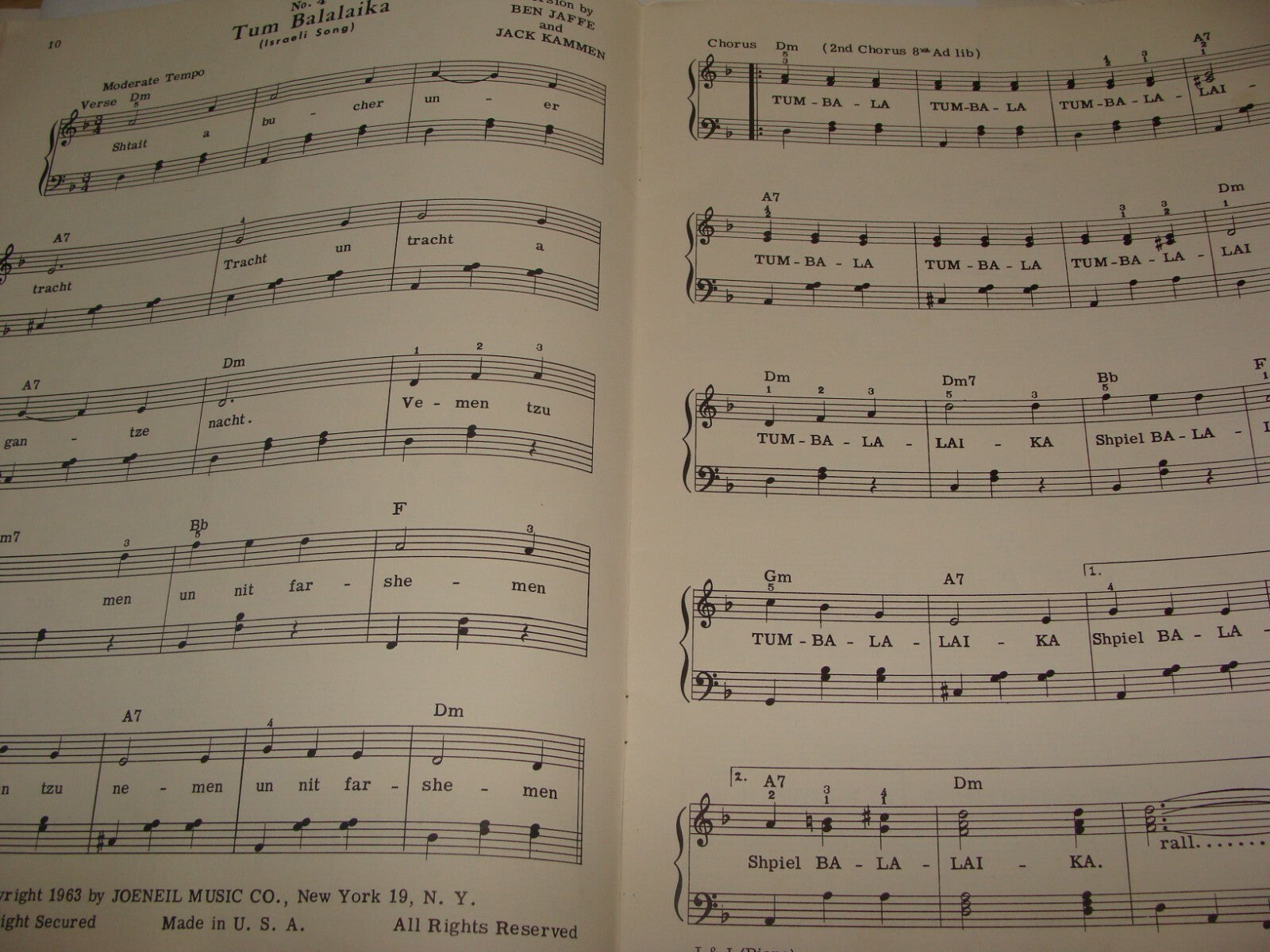 Judaica 1963 Israeli and Jewish Song Hits Piano Sheet Music Songs United States