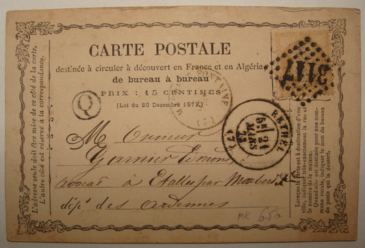 1873 France Ceres Republic Stamp Letter Postcard 3117 overprint