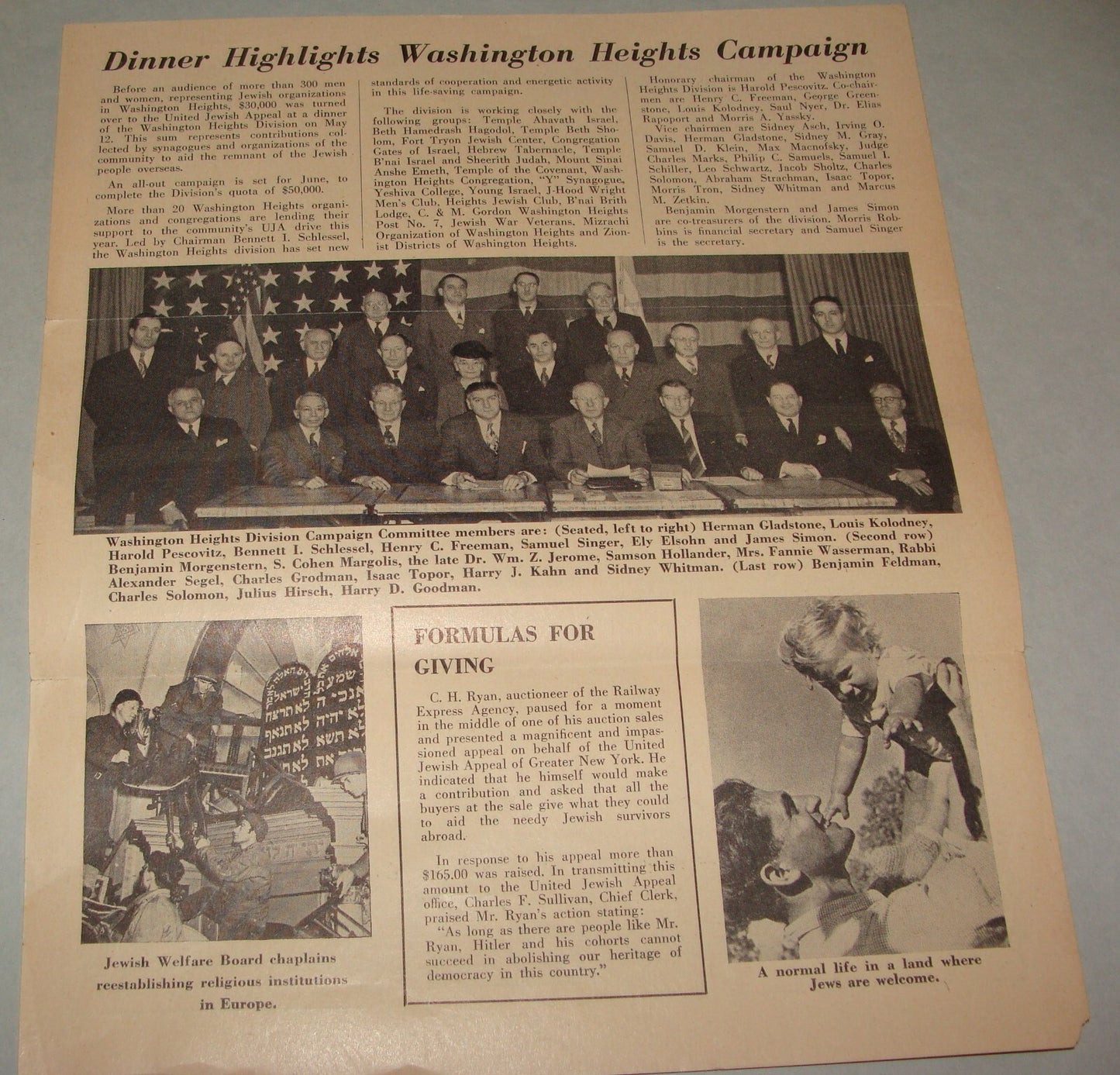 $ Photo Jewish American Judaica United Appeal 1946 Dinner USA Washington Heights