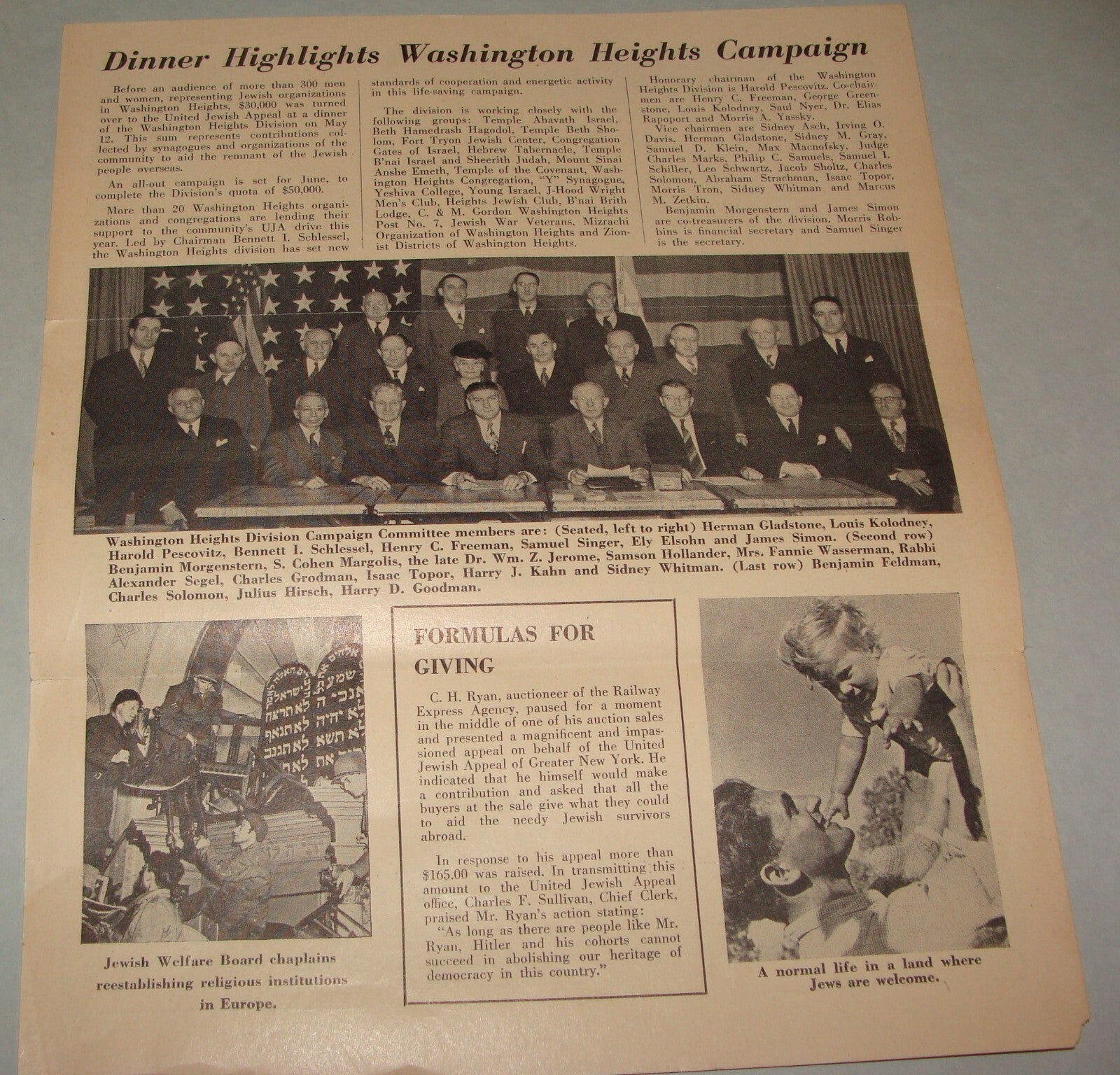 $ Photo Jewish American Judaica United Appeal 1946 Dinner USA Washington Heights