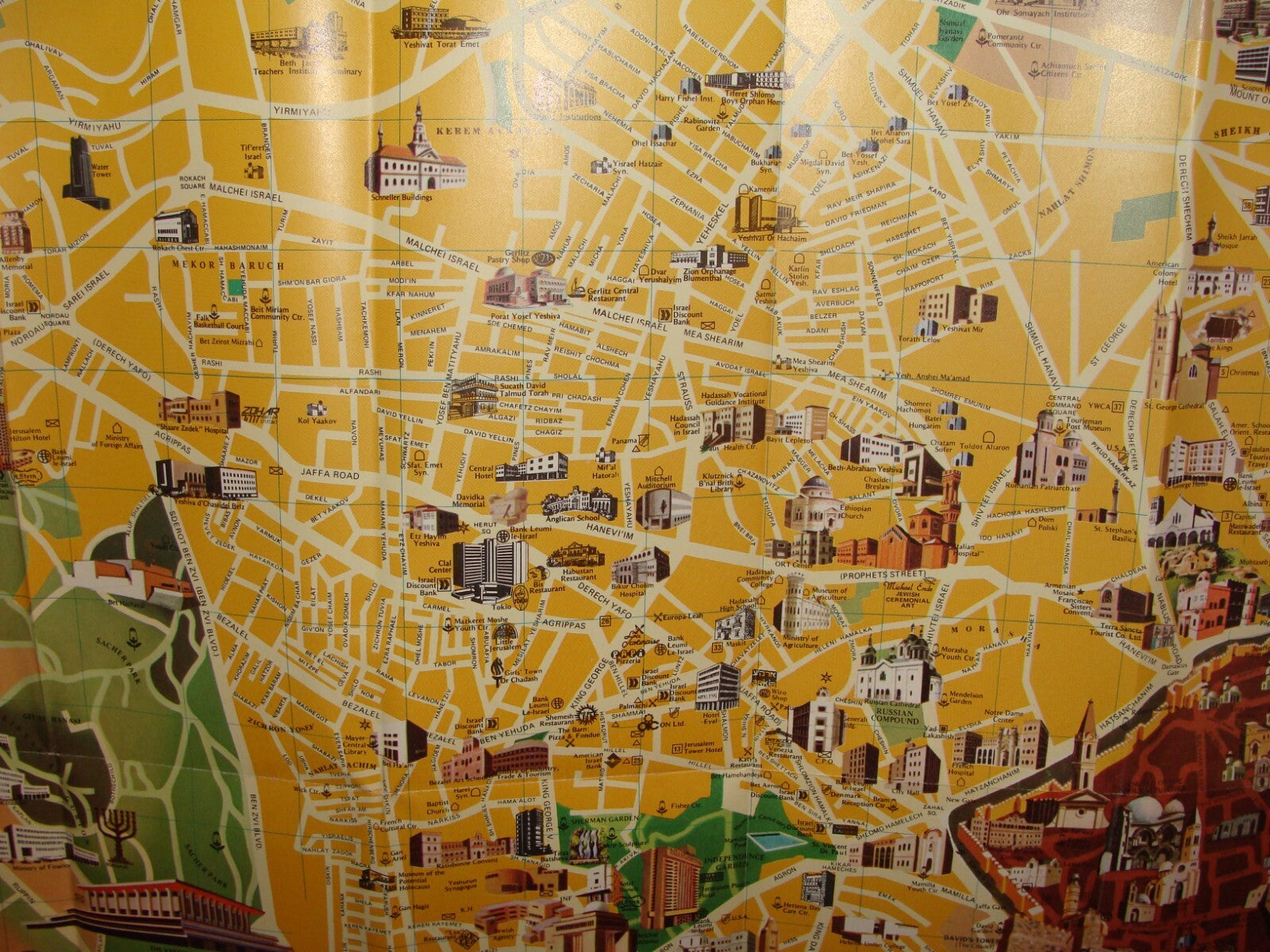 Jewish Judaica Israel JERUSALEM Pictorial Map Amir Publishing 1980 Guide