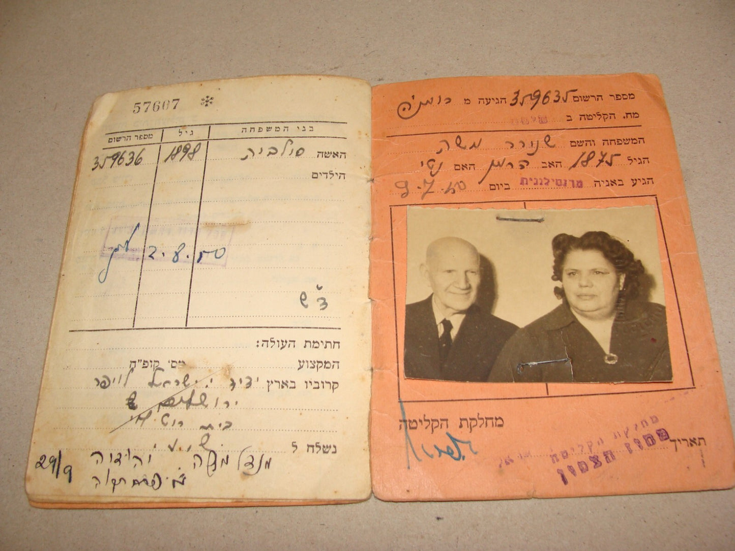 Card Jewish Judaica 1950 Israel Israeli Certificate Identity Immigrant SCHNORER
