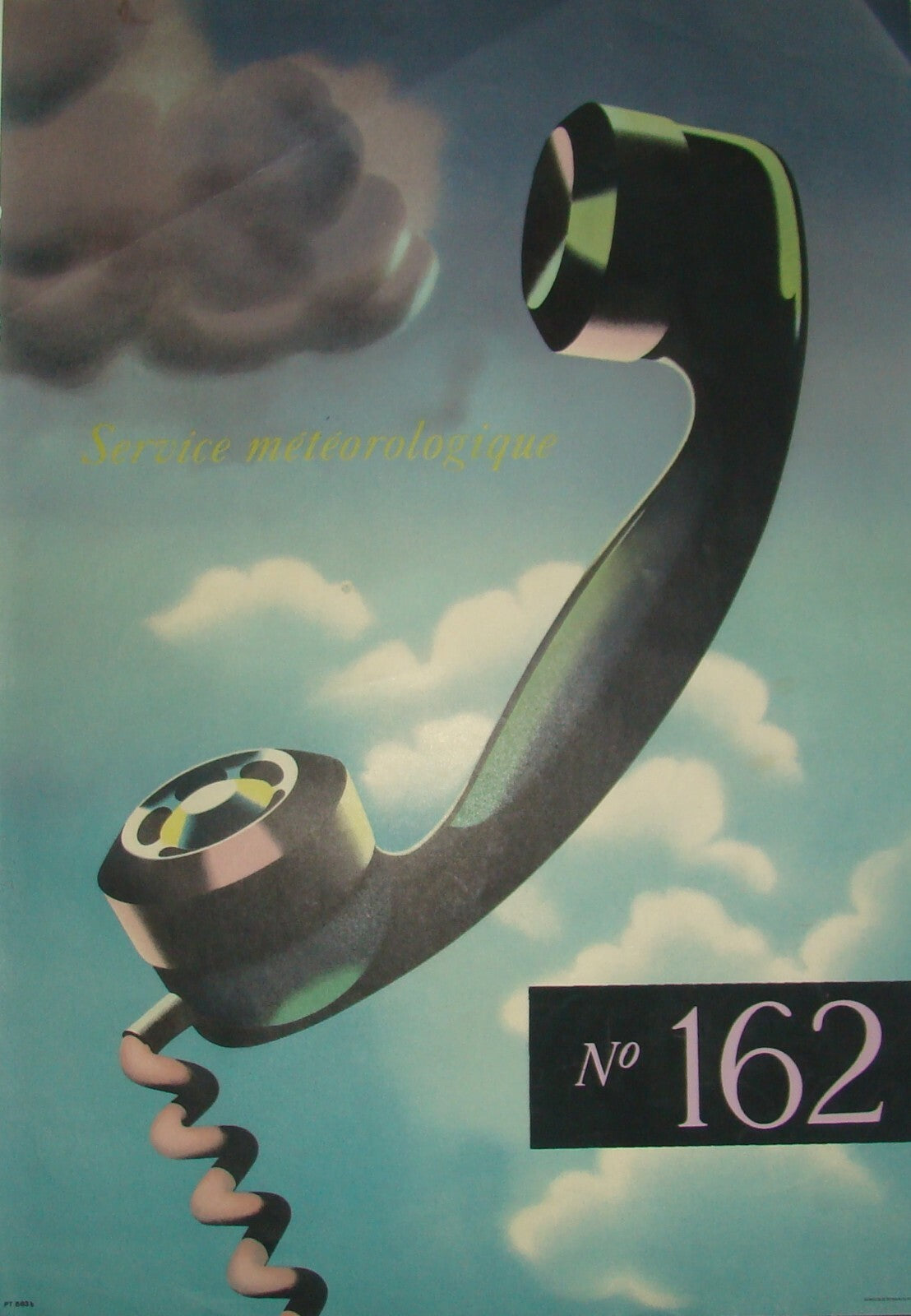 FRITZ BUHLER Art Poster Ad Service Meteorologique 1950s Vintage Telephone