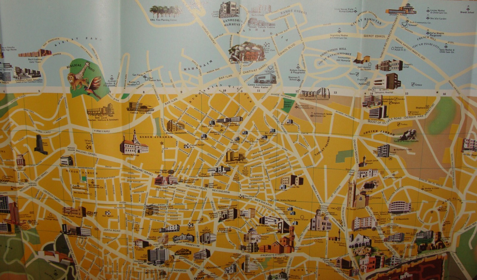 Jewish Judaica Israel JERUSALEM Pictorial Map Amir Publishing 1980 Guide