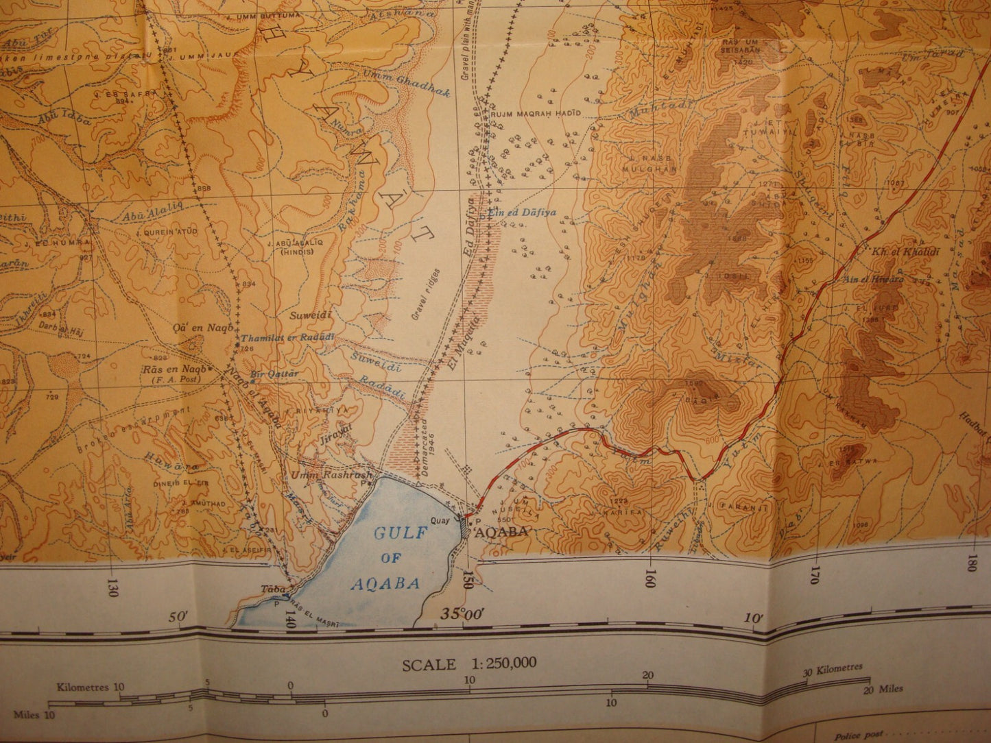 1946 Palestine Israel South NEGEV Map Egypt Sinai Trans Jordan