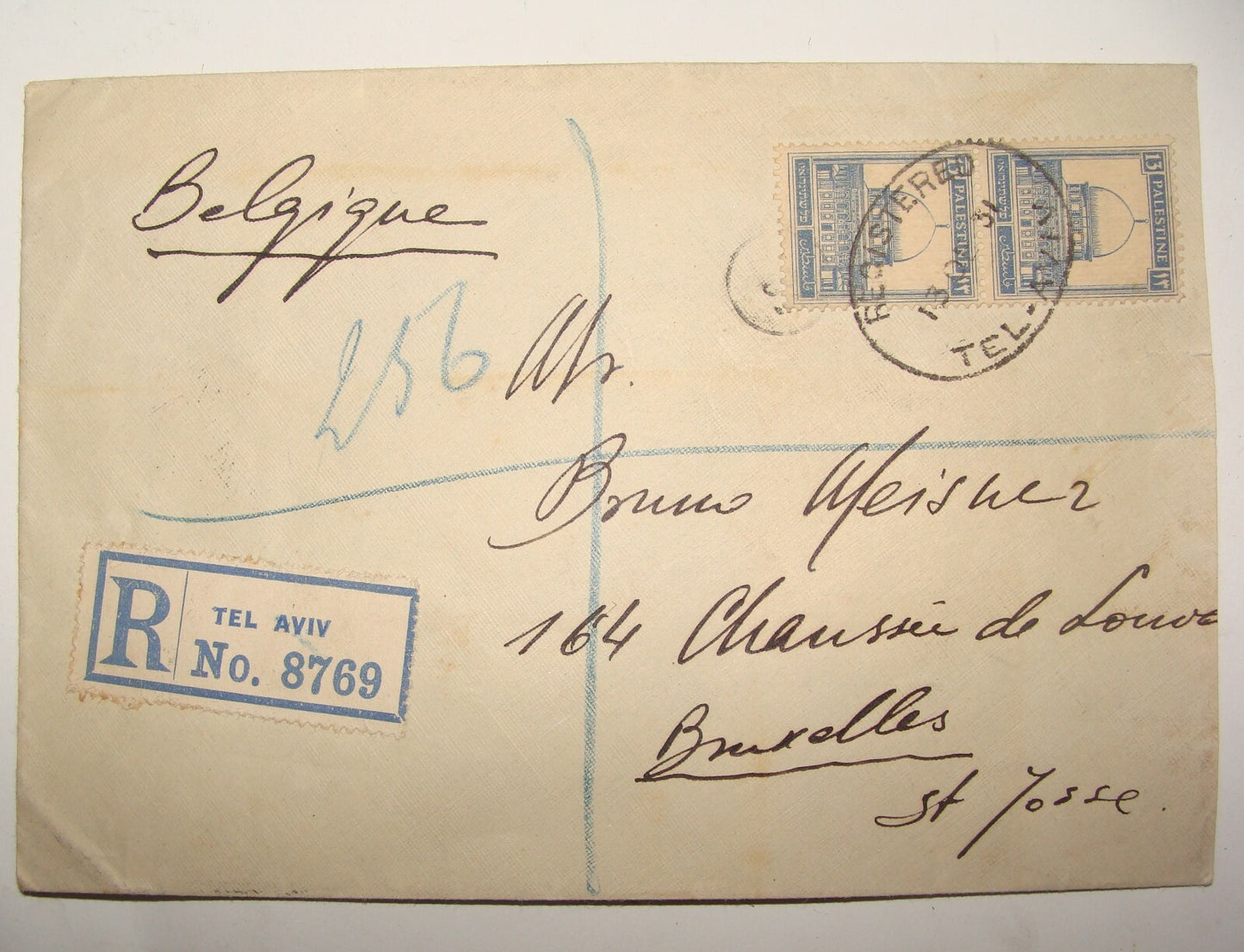 Stamp Palestine 1931 Cover Israel Tel Aviv To Belgium Brussels