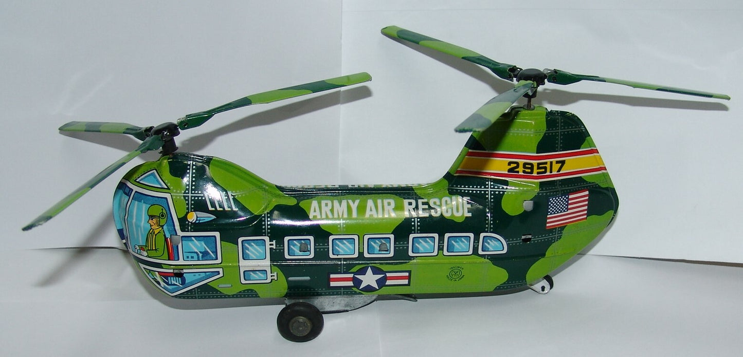 Vintage 1960s YANOMAN Japan Japanese Tin Toy Army Air Rescue Helicopter