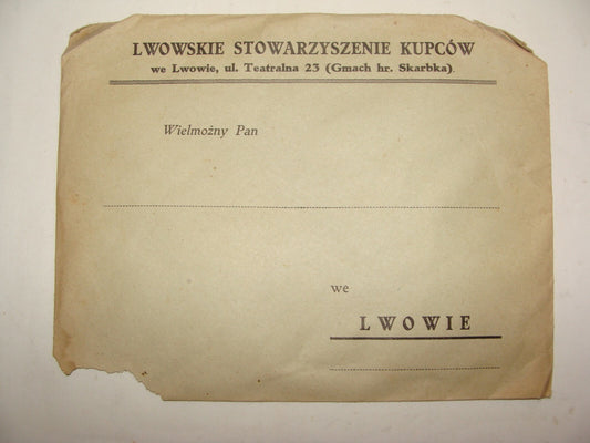 lwowskie stowarzyszenie kupcow Poland Lwow Merchants Association Cover Envelope