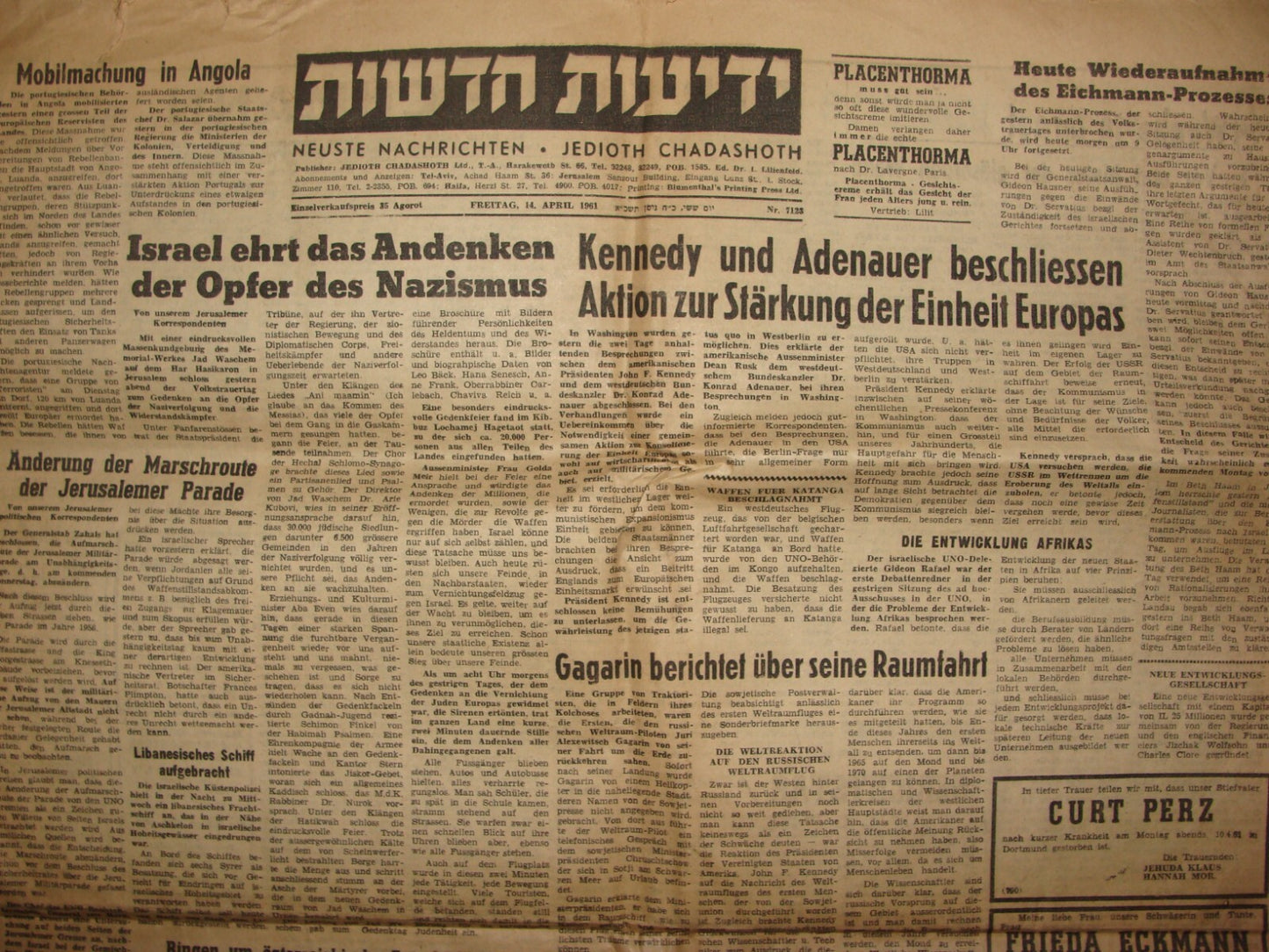 Newspaper Jewish Judaica 1961 Israel Israeli German NEUSTE NACHRICHTEN