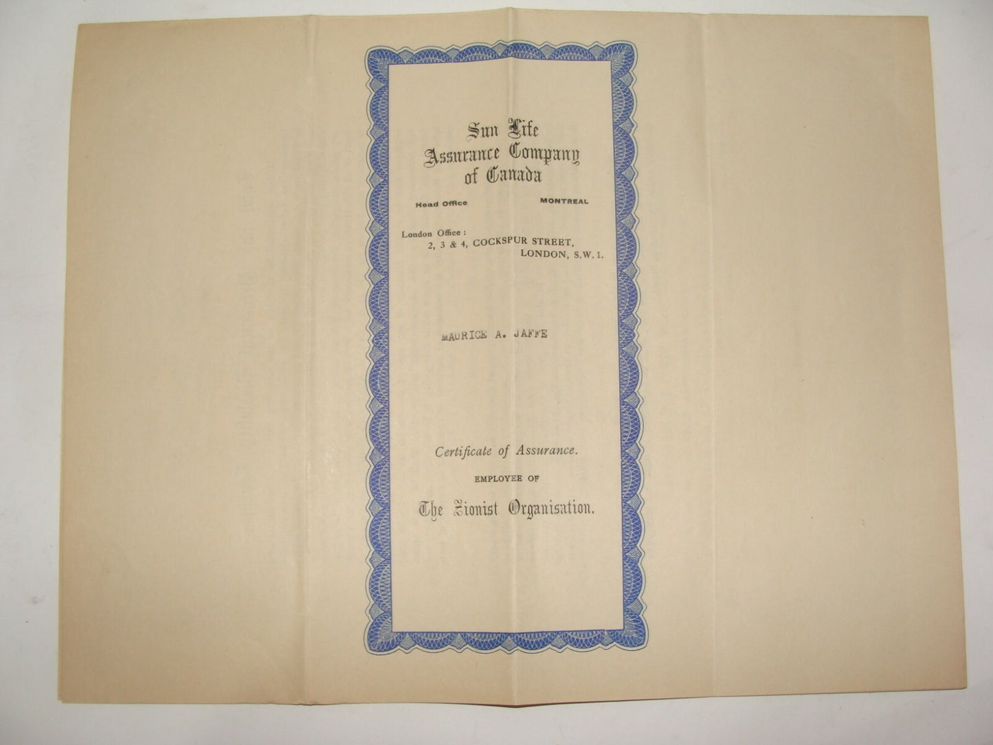 Ad Jewish Sun Life Assurance Company of Canada Zionist Organisation London 1947