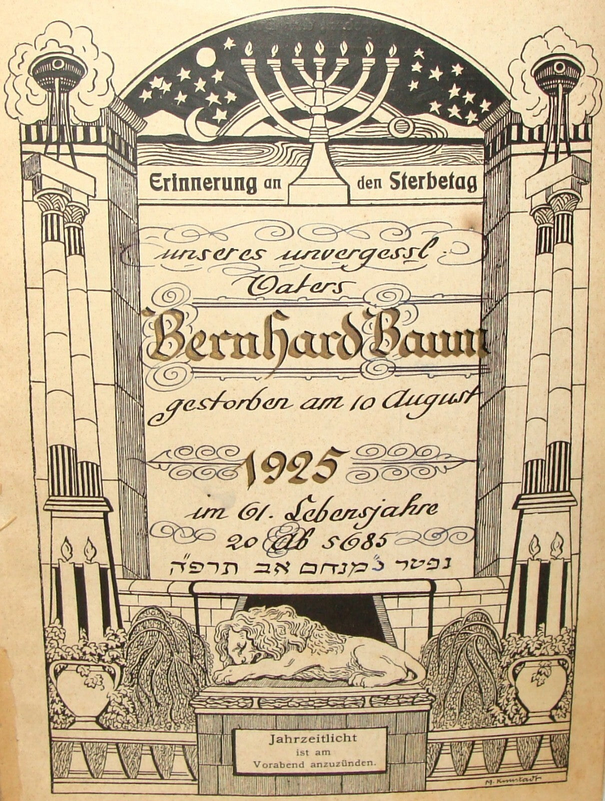 Jewish Judaica Trauer Album Yahrzeit Deceased BERHANRD BAUM Vienna Austria 1925