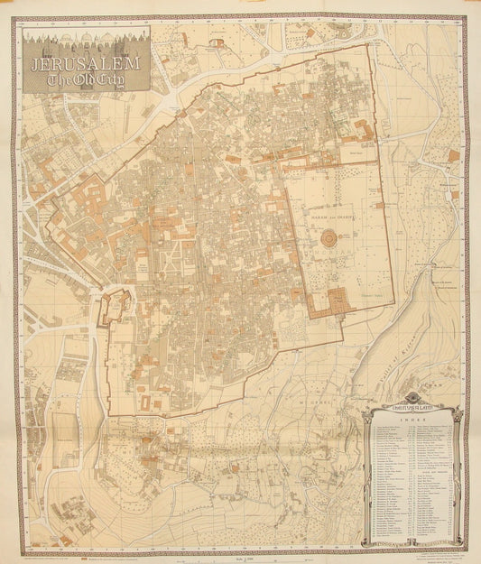 Map Jewish RARE Judaica Israel 1947 JERUSALEM Old City F .J. SALMON Print 1966