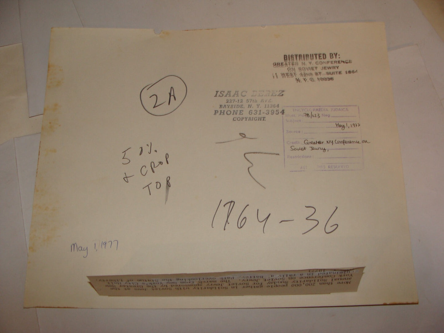 Photo Jewish Judaica 1977 United States New York Rally For Russia Russian Jews