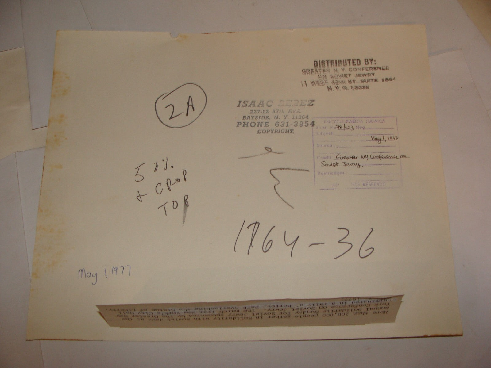 Photo Jewish Judaica 1977 United States New York Rally For Russia Russian Jews