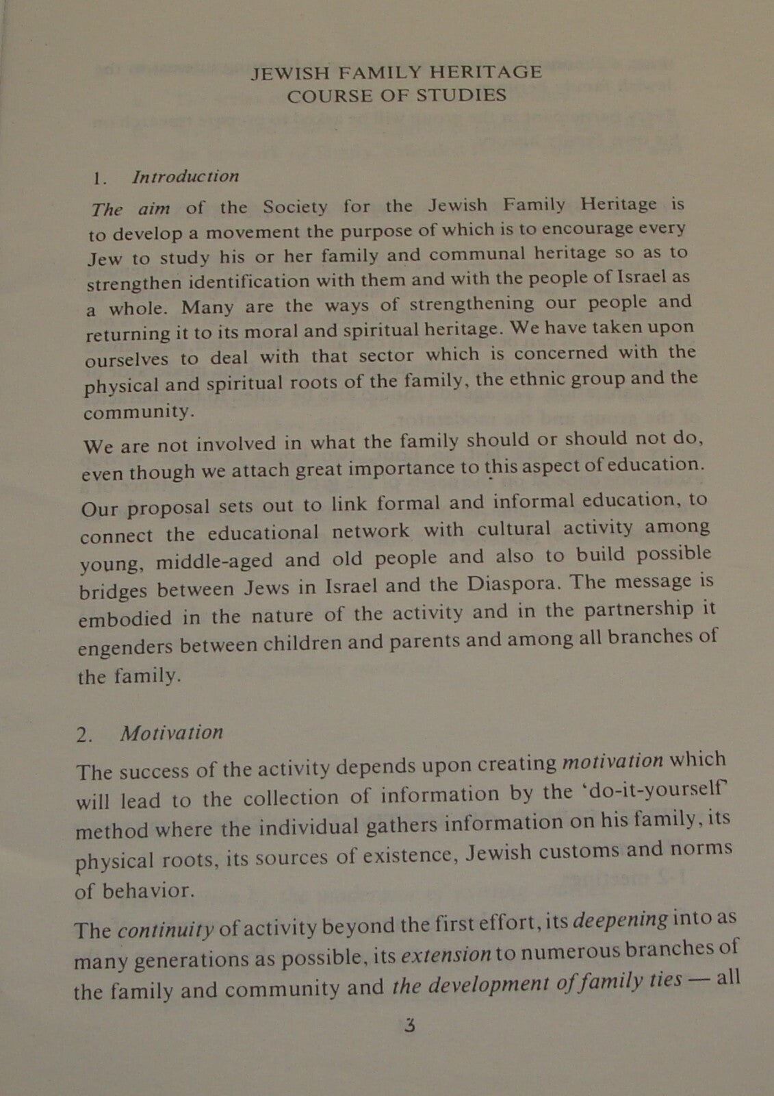 Booklet Jewish Judaica Moreshet Beit Saba Family Heritage Course of Studies