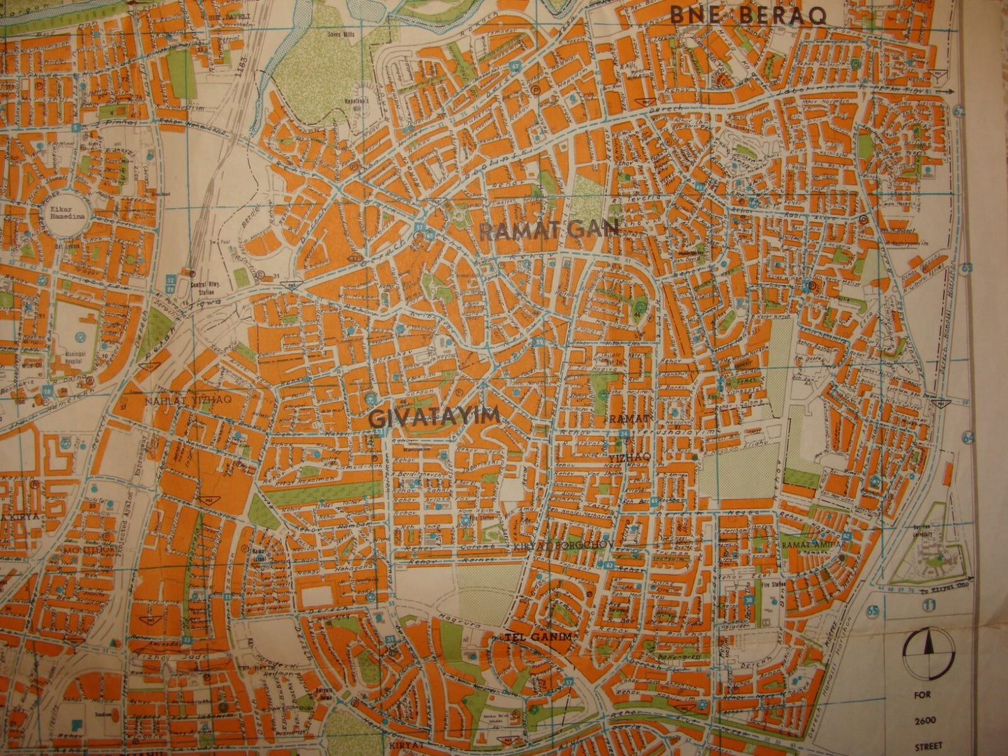 Map Jewish Judaica Israel TEL AVIV JAFFA RAMAT GAN HOLON BNEI BRAK GUSH DAN 1972