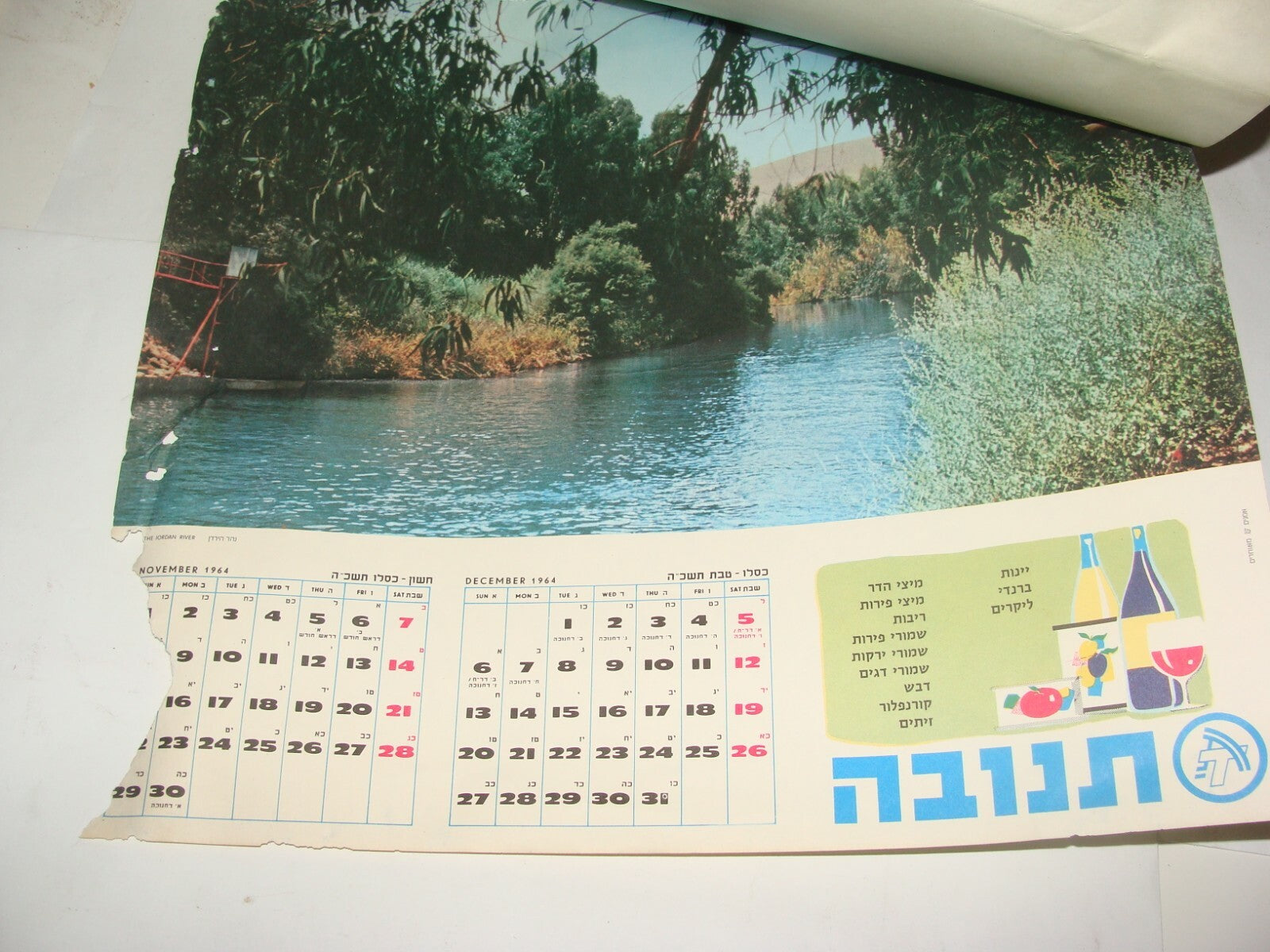 Jewish Israel Israeli Vintage 1964 Hebrew Food Company Dairy TNUVA Calendar