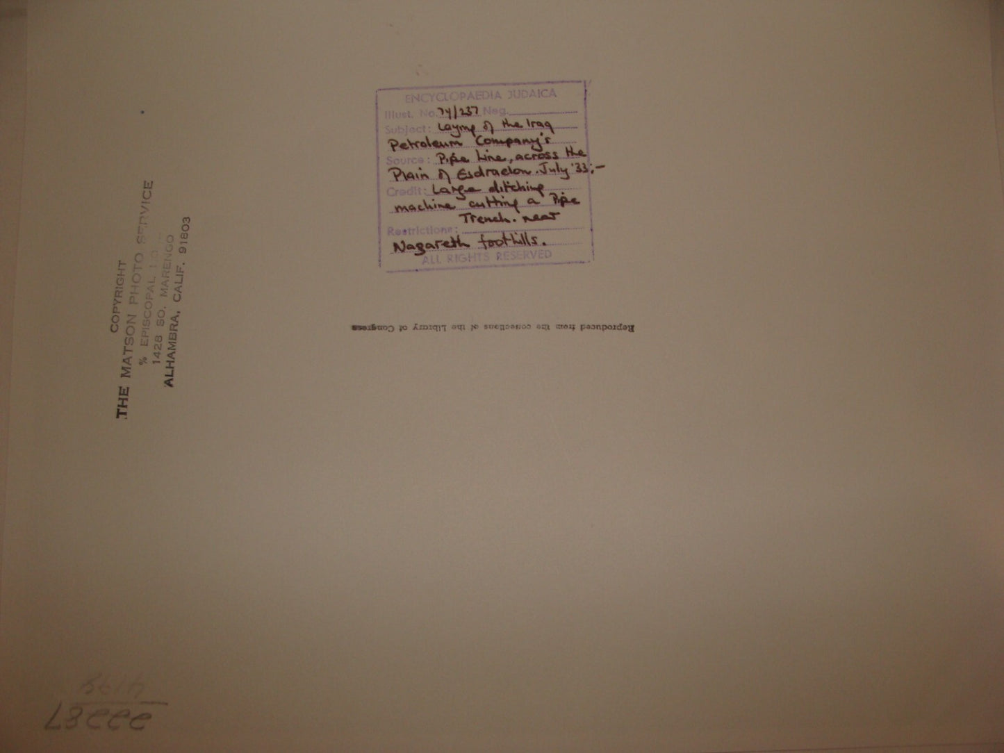 Photo Print Palestine MATSON 1933 Israel Iraq Petroleum Company Pipeline Jezreel