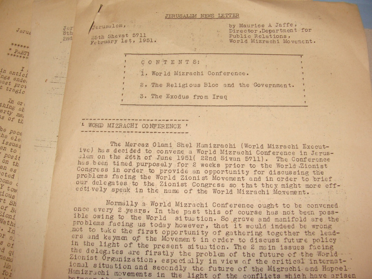 Letter Jewish RARE 1950-51 Israel Rabbi MAURICE JAFFE Jerusalem News x6 Zionist