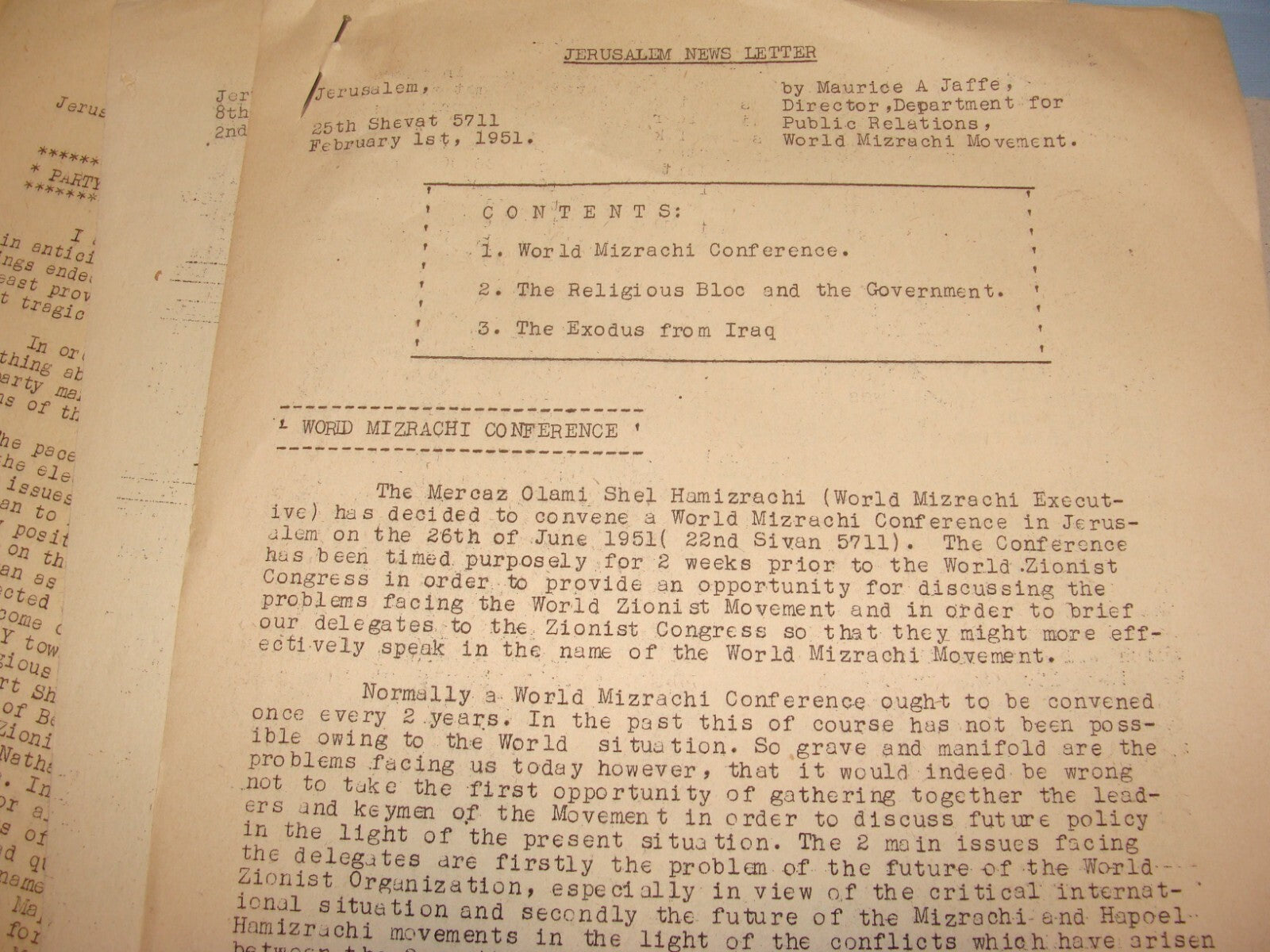 Letter Jewish RARE 1950-51 Israel Rabbi MAURICE JAFFE Jerusalem News x6 Zionist
