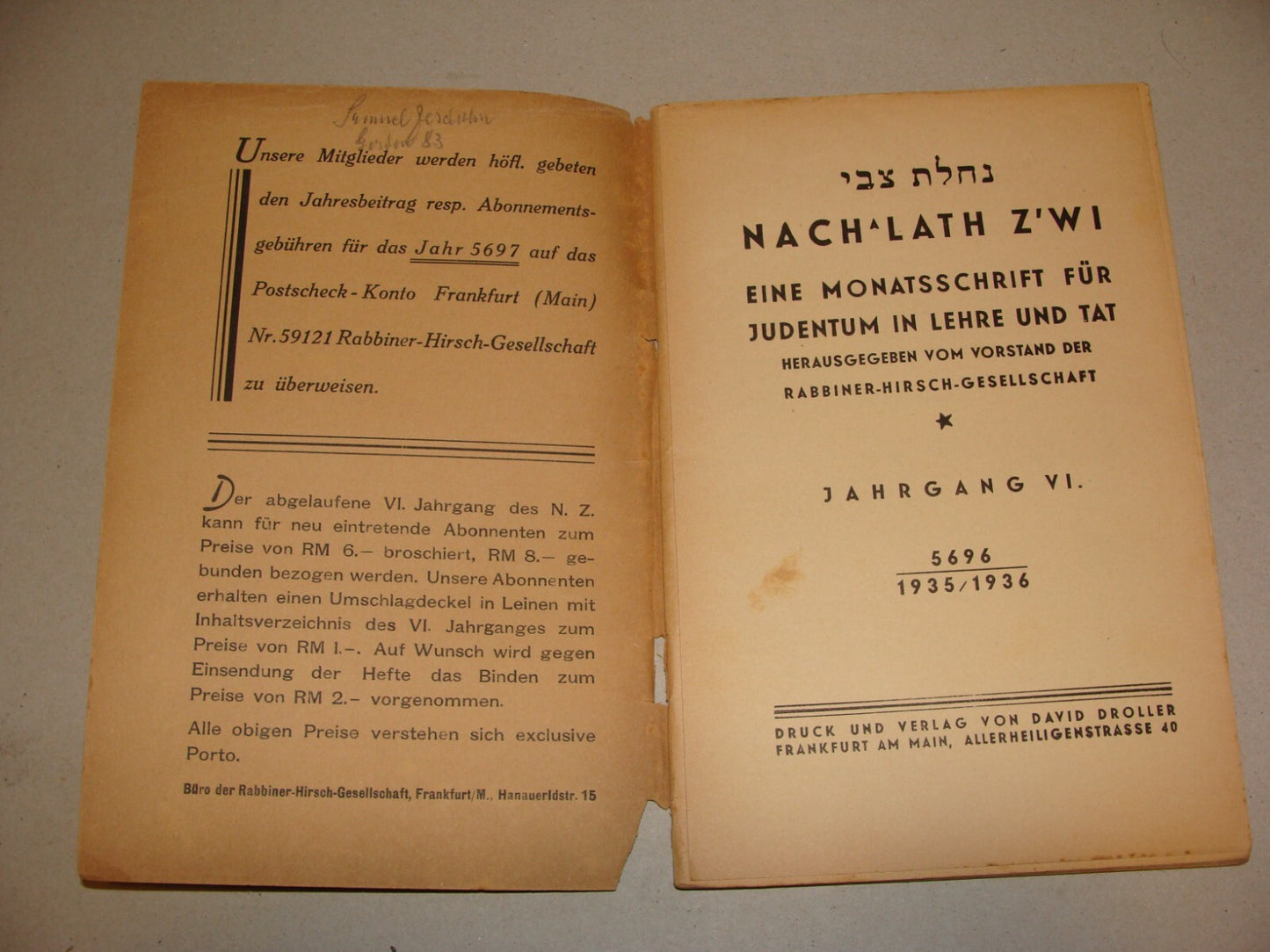 Germany Booklet Jewish Judaica 1946 German Frankfurt NACHALAT ZWI