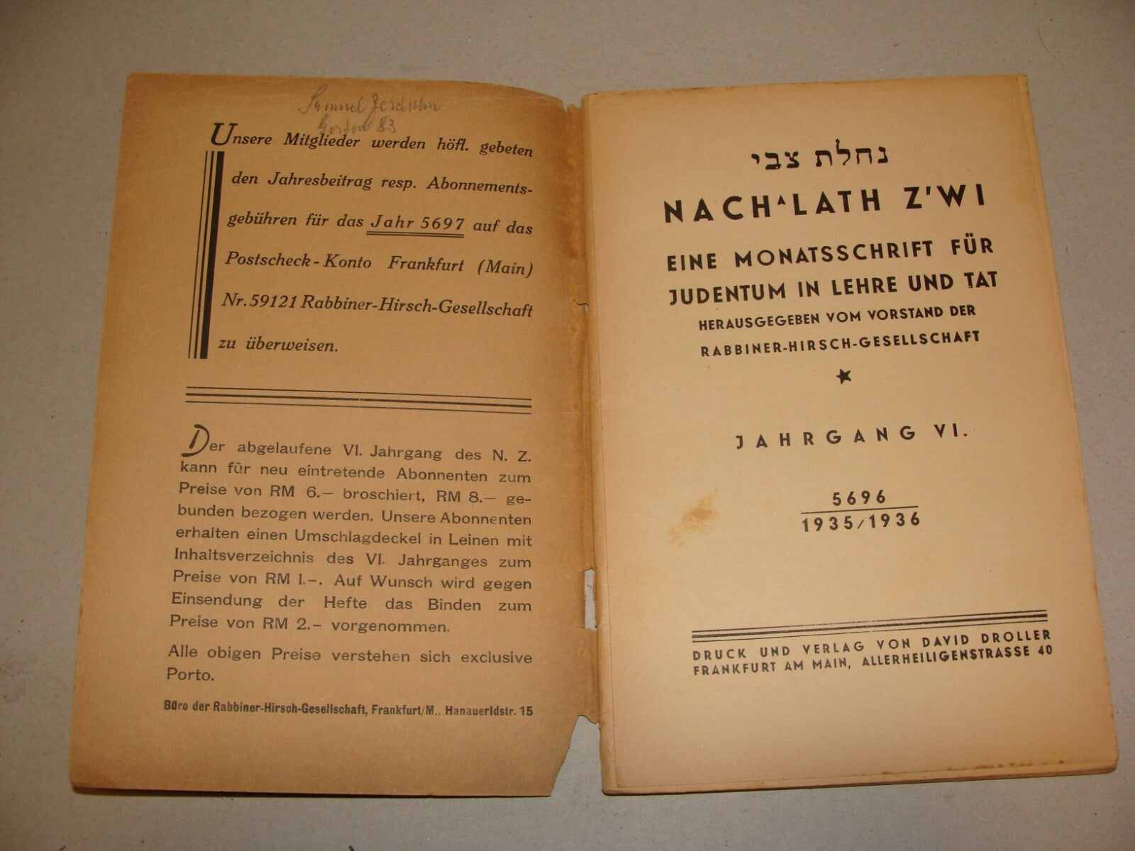 Germany Booklet Jewish Judaica 1946 German Frankfurt NACHALAT ZWI