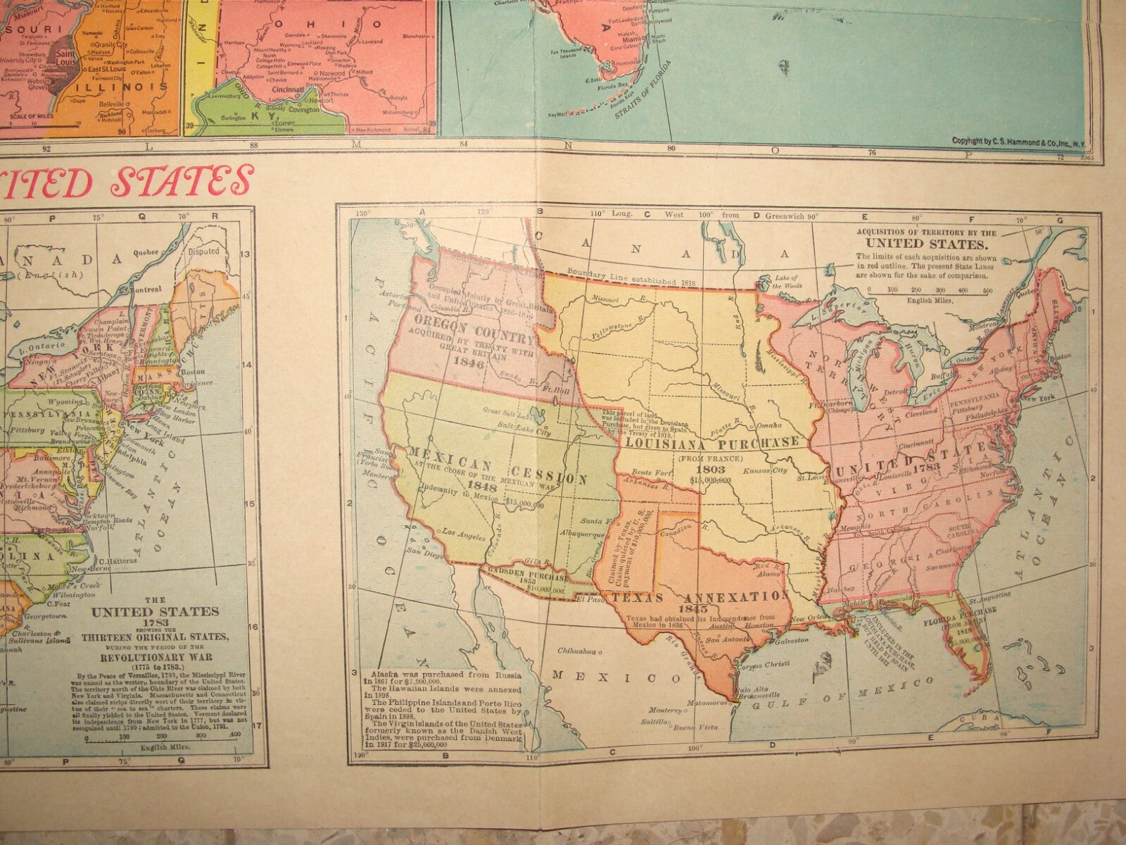 RARE Hammond's Map Of The United States C.S. HAMMOND 1920s