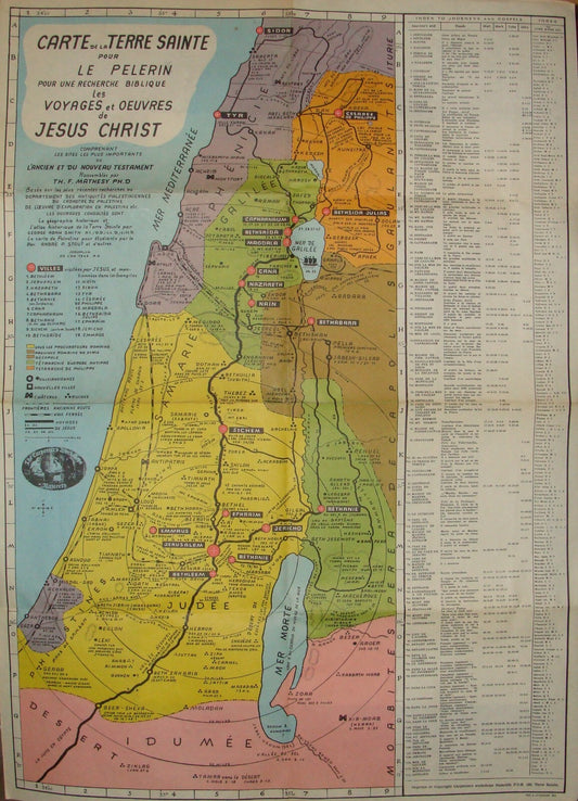 1942 Israel Palestine Holy Land Map Pilgrim Jesus Christ Journey Bible Biblical