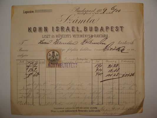 Letter Jewish Judaica Antique 1889 Hungary Budapest Israel Kohn Company