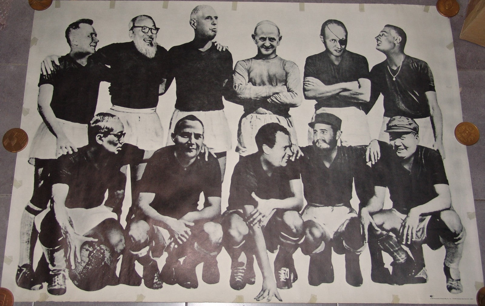 RARE Original Vintage World Leaders Team personality Poster Castro Nixon Dayan