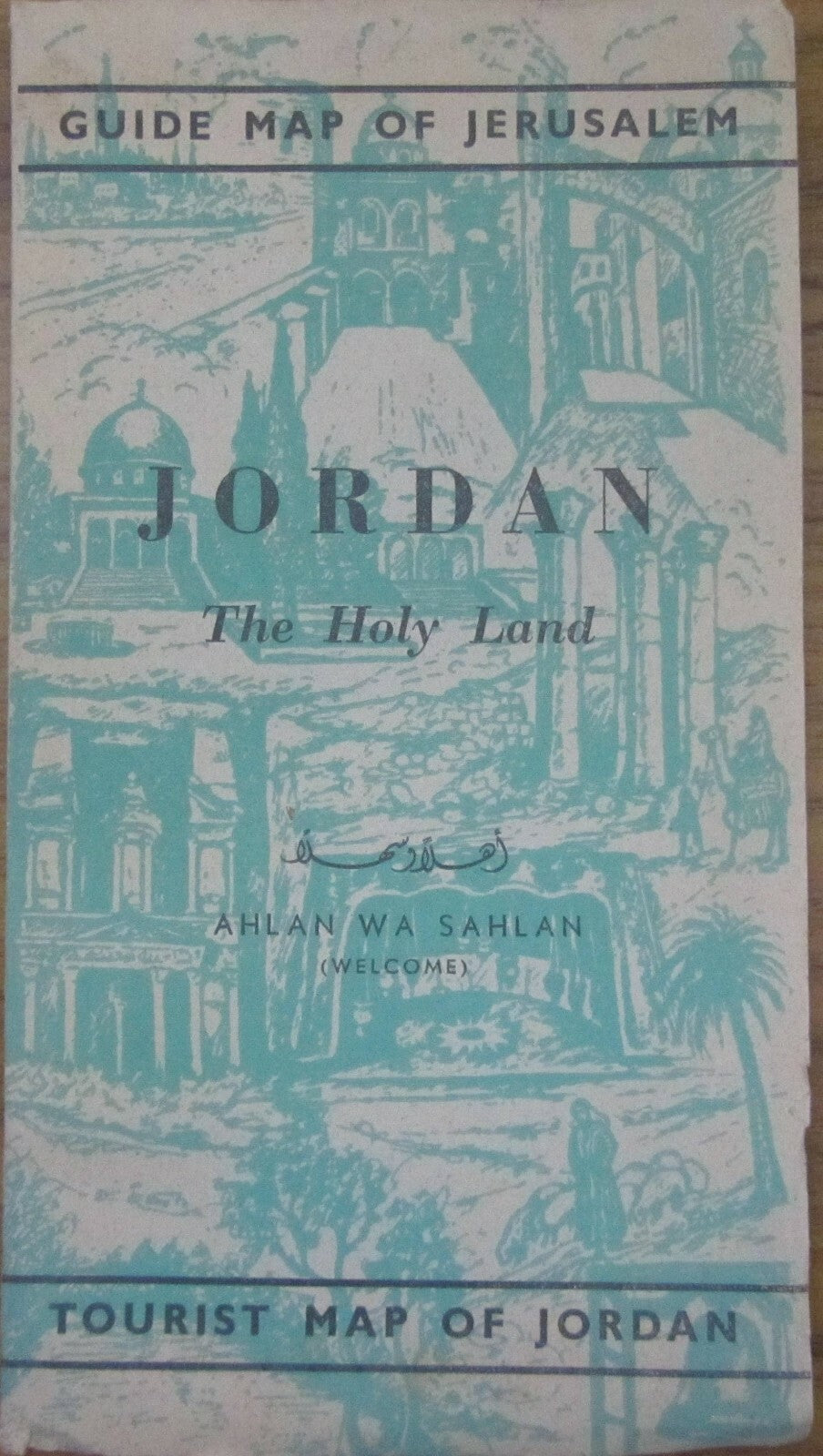 RARE The Hashemite Kingdom of Jordan Guide Map of Jerusalem Holy Land 1955